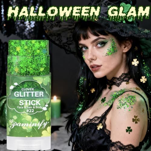 Shamrock Green Face Hair Glitter Stick,Holographic Clover Body Glitter Stick,Green Spirit Accessories for Sport Game Day,Waterproof Halloween Glitter Makeup,St Patricks Day Accessories - Image 5