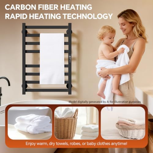 Electric Towel Warmer Wall Mounted, Heated Towel Rack with Intelligent Timer & Temperature Control, Plug-in or Hardwired, Left/Right Compatible, 27 Inch, Black - Image 6