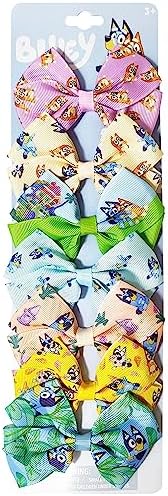 Bluey Kids Hair Bows - Hair Accessories Gift Set - Bluey Hair Bow - 7 Pcs 4 Inch Bow Bundle - HairBows for Girls - Different Bluey print on each clip - Alligator Clip - Ages 3 + by LUVHERKIDS