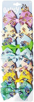 Bluey Kids Hair Bows - Hair Accessories Gift Set - Bluey Hair Bow - 7 Pcs 4 Inch Bow Bundle - HairBows for Girls - Different Bluey print on each clip - Alligator Clip - Ages 3 + by LUVHERKIDS