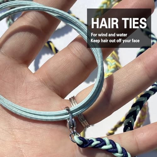 Elastic Hair Ties for Women, 25" No Tangle Spiral Hair Ties Damage-Free Pony Tail Wraps for Thick Long Hair Motorcycle Hair Accessories for Sports- Bike Riding Swim Skiing- Aqua/Navy Blue - Image 3