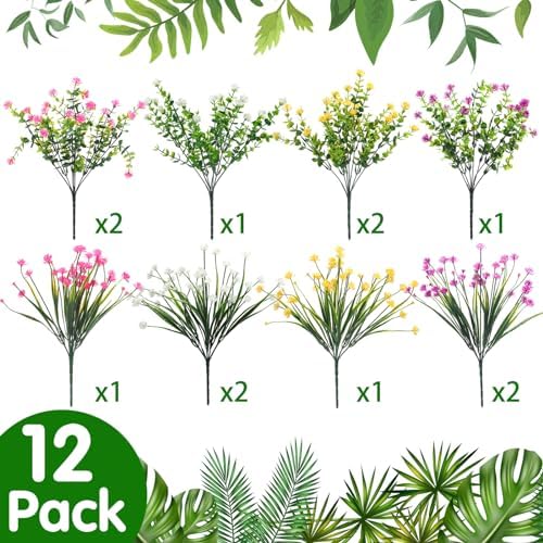 WILLBOND 12 Bundles UV Resistant Faux Flowers, Cute Color - Image 2