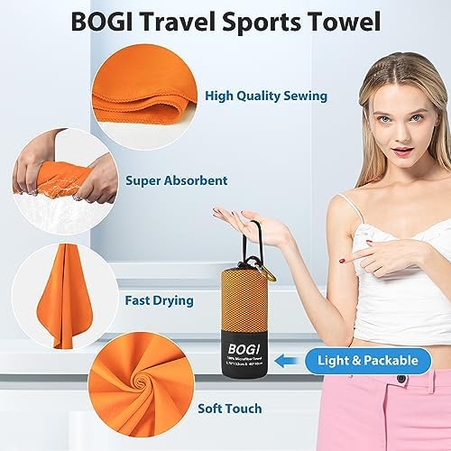 BOGI Microfiber Travel Sports Towel - Quick Dry, Soft Lightweight, Compact for Camping, Gym, Yoga, Swimming, Backpacking (XL:72''x32''+16''x16'' - Orange) - Image 4