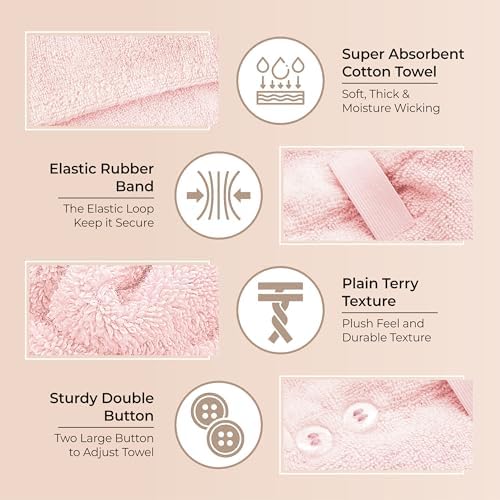 Lili&James 100% Cotton Hair Towel Wrap for Women & Kids – 420 GSM Quick Dry Hair Turban with Double Button Loop, Anti Frizz Non Microfiber Hair Drying Towel for Curly, Long & Thick Hair (Lilac+Pink) - Image 5