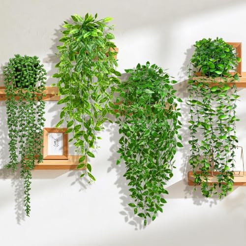 Palonu 4Pcs Artificial Hanging Plants with Cascading Faux Vines by Palonu