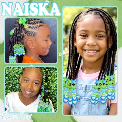 NAISKA 102PCS Green Blue Hair Beads for Braids Box Braids Jewelry Loc Beads - Image 7