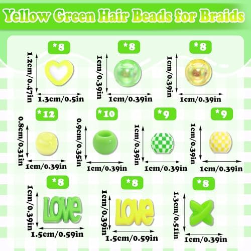 NAISKA 88PCS Green Yellow Hair Beads 10 Styles Beads for Hair Cute Braids Bead Dreadlock Jewelry Cute Braids Accessories for Kids Girls - Image 4
