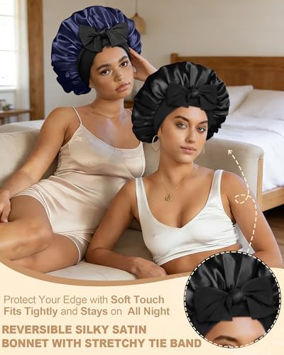 AWAYTR Double Layer Satin Bonnet for Women, Reversible Sleep Hair Wrap - Image 2