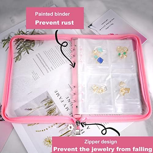 Travel Jewelry Organizer Transparent Jewelry Storage Book Set Pink - Image 3