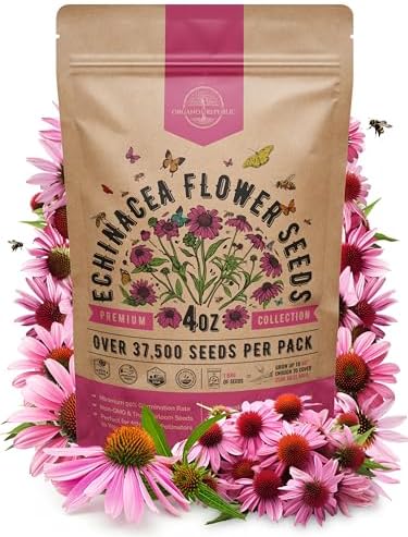 Organo Republic Echinacea Seeds Pack 4 oz - Over 37,500 Non-GMO Heirloom Echinacea Seeds for Planting, Perennial Flowers in Individual Packet, Coneflower for Planting Indoor & Outdoors by OrganoRepublic