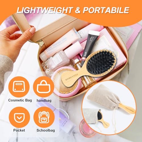 Boar Bristle Hair Brush 2PCS - Smoothes & Detangles All Hair Types, Boar & Nylon Bristle，Smooths Frizz and Prevents Breakage in Fine and Straight, for Women Men and Kids - Image 4