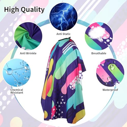 Professional Hair Cutting Cape with Neck Duster Brush, Waterproof Salon Barber Cape with Snaps, Barber Accessories (Colorful) - Image 2