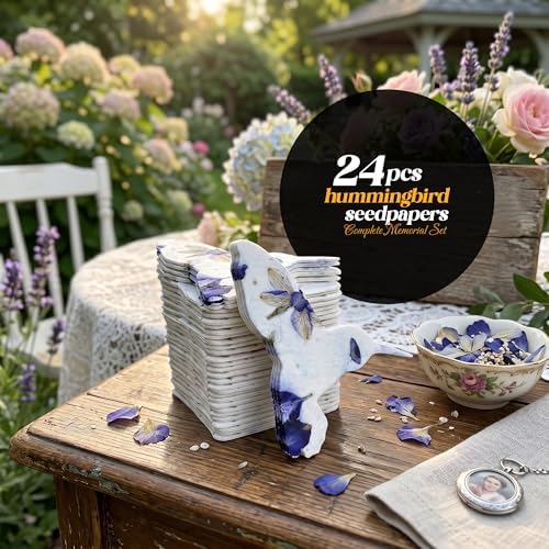 Plantable Memorial Gift Tags with Wildflower Seeds – 24 Pack Purple Hummingbird-Shaped Writable Gift Wrap Tags for Funeral Favors, Sympathy Gifts & Celebration of Life Keepsakes - Image 3