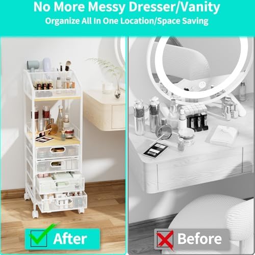 HapiRm Rolling Cart Makeup Organizer - Metal Makeup Cart with Wheels and Drawers for Small Spaces & Messy Vanities, Space-Saving Beauty Cosmetics Cart Storage Cabinet Stand for Perfume Hair Tools - Image 2