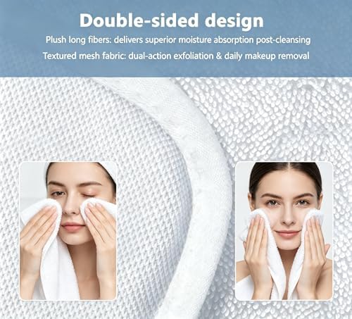 White Dual-Sided Microfiber Face Towels, 3pcs 16"x16" Ultra Absorbent Quick Dry Hair Towels, Exfoliating Face Cloths for Dead Skin, Makeup Remover & Sensitive Skin, Lint-Free Reusable Cleansing Cloths - Image 5