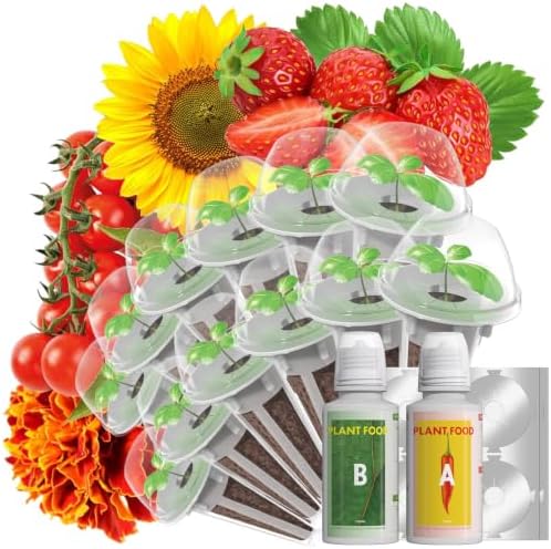 LYKOCLEAN Flower Fruit Seed Pods for AeroGarden, Ahopegarden, iDOO Hydroponics Growing System Indoor, 350 Seeds Including Dwarf Sunflower Bambino, French Marigold, Red Tomato, Red Strawberry (12-Pods) by LYKO