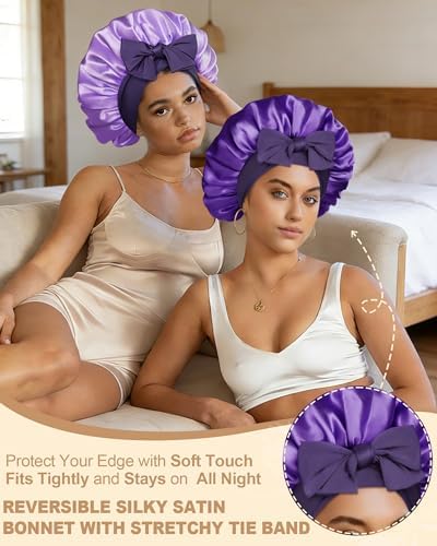 AWAYTR Double Layer Satin Bonnet for Women, Reversible Sleep Hair Wrap - Image 2