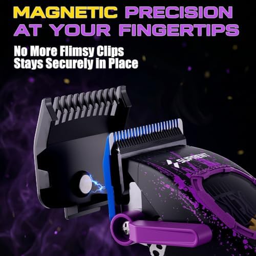 SUPRENT Professional Hair Clippers for Men - Cordless Barber Clippers & Zero-gapped Trimmer Set, High Speed Motor Haircutting Kit Blue Titanium-Coated Blades (Purple + Black) - Image 6