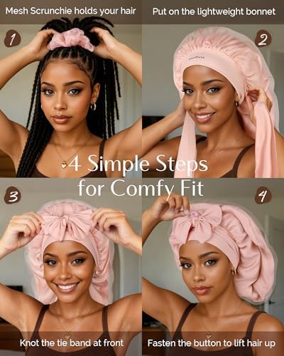 YANIBEST Silk Feeling Bonnet for Sleeping Women Satin Lined Braid Bonnet - Image 6