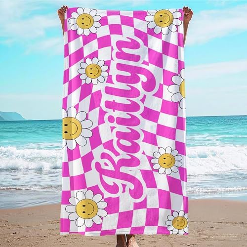 JML Personalized Beach Towel with Name, Custom Flower Beach Towel, Customized Microfiber Pool Towel, Quick Dry & Absorbent Swim Towel for Adult,Anniversary, Birthday, Summer Holiday,Vacation by JML