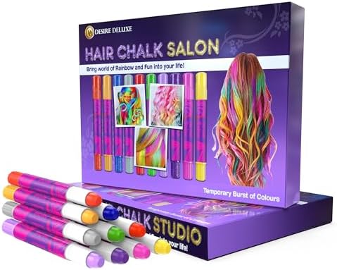 Desire Deluxe Girls Gifts Hair Chalk - 10 Temporary Washable Color Pens for Kids, Teenage, Make Up & Dress Up Colourful Styles Set Toy for Christmas, Birthday, Halloween Accessories, Party Activities by DesireDeluxe