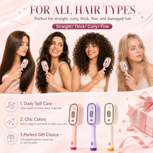 Electric Spray Air Cushion Massage Comb,5 in 1 Rechargeable Steam Brush for Hair,Self-Cleaning Detangling Anti-Frizz Hair Brush for Scalp Massage&Smooth Hair,Portable Travel Hairs Styling Tool(Purple) - Image 6