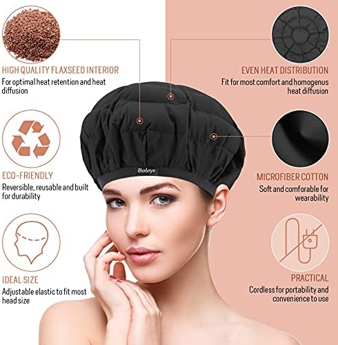 Flaxseed Deep Conditioning Heat Cap - Boloye Cordless 100% Safe Microwave Hot Cap for Natural Curly Textured Hair Care, Drying, Styling, Curling, Universal size (10 PCS One-time shower cap) (Black) - Image 2