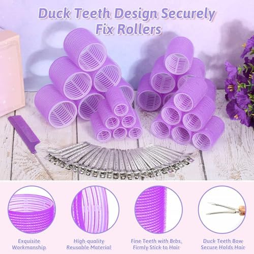 50 Pcs Rollers Hair Curlers Set with 24Pcs Self Grip Hair Rollers 4 Sizes and 24 Pcs Clips for Blowout Look Long Medium Short Thick Hair Volume - Image 5