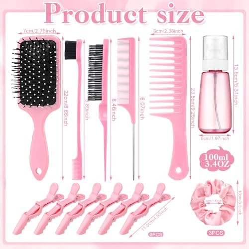 15 Pcs Slick Back Hair Brush Set, Bristle Hair Brush with Spray Bottle,Hair Clip,Edge Brush for Women, Men(Pink) - Image 2