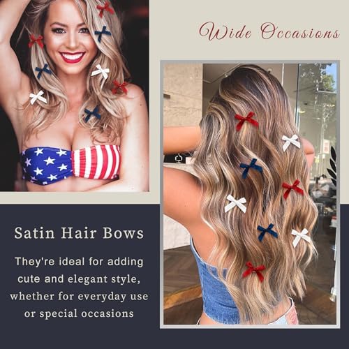 30PCS Red & Blue Mini Hair Bows - Satin Alligator Clips for Women & Girls - Patriotic American Flag Party Hair Accessories - Image 6