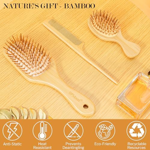 BFWood Bamboo Hair Brush Set, Wooden Detangling Hairbrush for Travel - Image 5