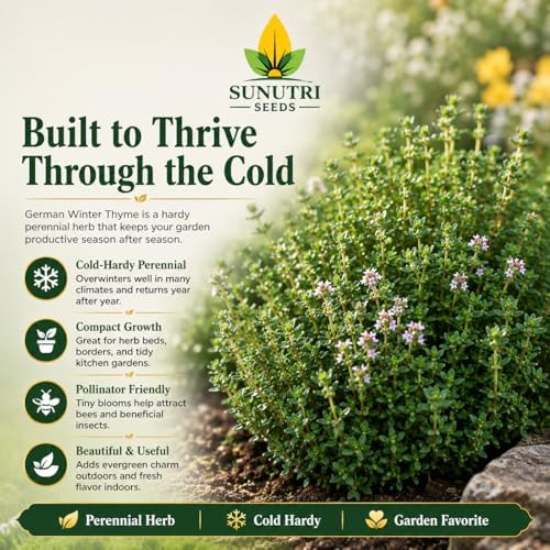 German Winter Thyme Seeds for Planting – Cold Hardy Perennial Herb Seeds, Non-GMO Heirloom Culinary Thyme for Gardens, Containers, Raised Beds & Kitchen Herbs, Great Fresh or Dried - Image 3