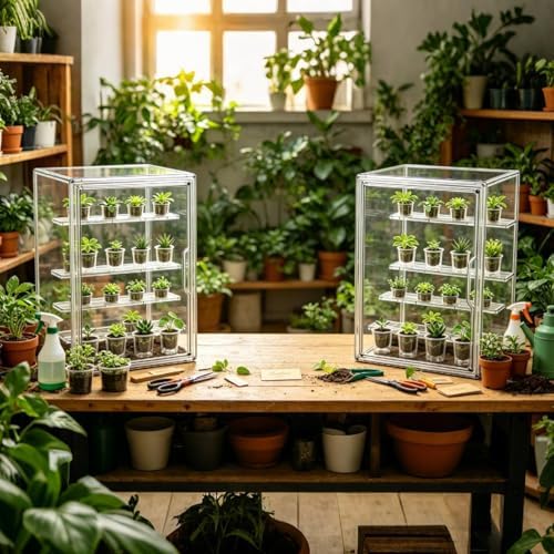 Mini Greenhouse Indoor, Clear Small Green House with Magnetic Door, Stackable Succulent Seed Starting Kit Children Nature Observation Station - Image 6