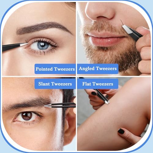 TsMADDTs Tweezers Set, 8 in 1 Eyebrow Trimmer Scissors, Tweezers for Women Facial Hair, Razor, Brush with Travel Bag, Tweezers Set for Women and Men, Professional Shaping Grooming Kit - Image 6