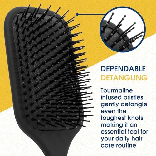Giorgio Detangling Paddle Brush - Large Air Cushion Paddle Brush with Ball Tip Tourmaline Bristles - Anti Static Hair Care Tool for Men and Women, Wet or Dry - Black - Image 3