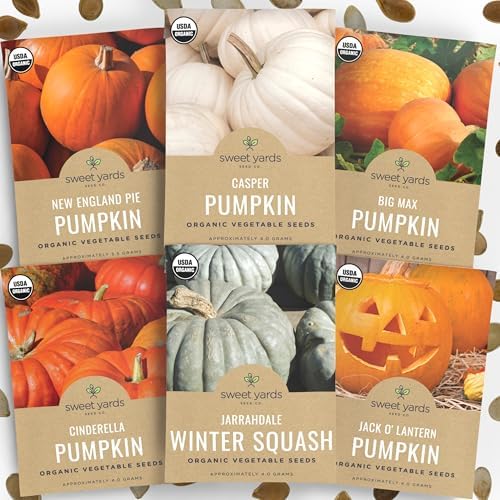 Organic Pumpkin Seeds Variety Pack - 6 Individual Packs - 2026 Season - Jack O' Lantern, Cinderella, Big Max and More! for Indoor & Outdoor Planting (Non-GMO, Certified Organic) by SweetYards