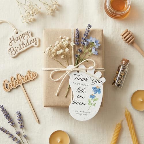 12 Blue Footprint-Shaped Gift Wrap Tags with Wildflower Seeds - Image 5