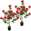 2 Pack 3FT Artificial Camellia Trees with Red Flower for Outdoor by TOBILU