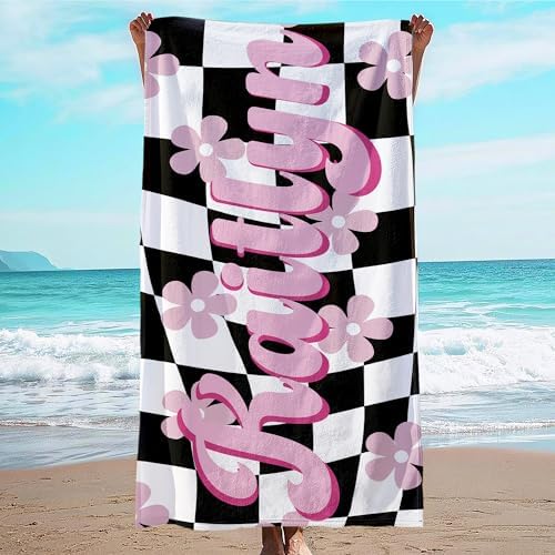 JML Personalized Beach Towel with Name, Custom Flower Beach Towel, Customized Microfiber Pool Towel, Quick Dry & Absorbent Swim Towel for Adult,Mother's Day, Birthday, Summer Holiday,Vacation by JML