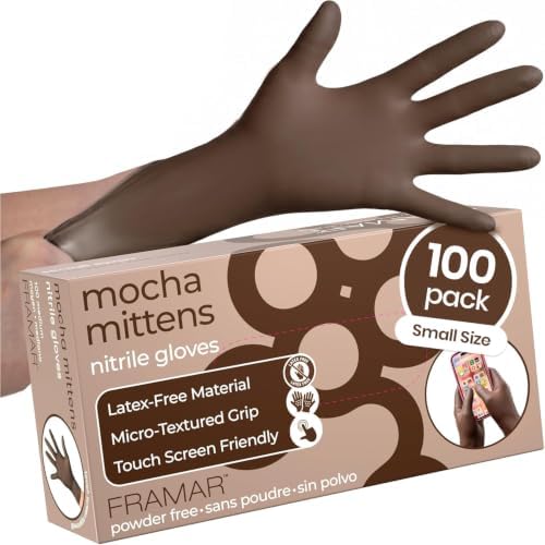 FRAMAR Brown Nitrile Gloves Small, Latex Free Disposable Gloves Small 100 by FRAMAR