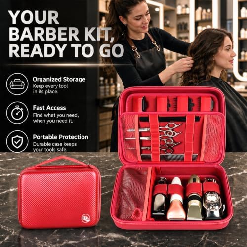 Boobowl Hard Travel Case for Hair Clippers, Barber Tool Organizer, Red - Image 7