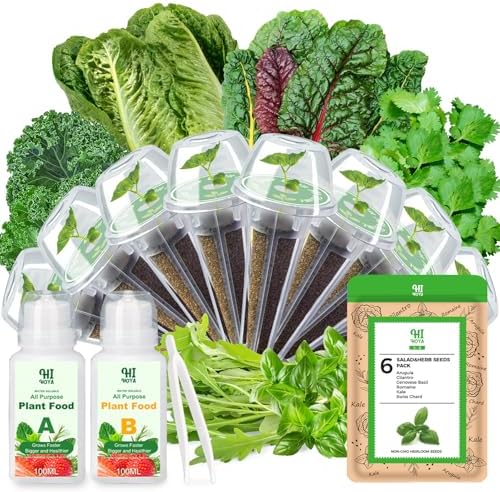 Herb & Salad Greens Seed Pods for All Hydroponics Growing Systems, 8 Pods with 600+ Seeds of Basil, Cilantro, Romaine, Kale, Arugula and Swiss Chard by HiHOYA