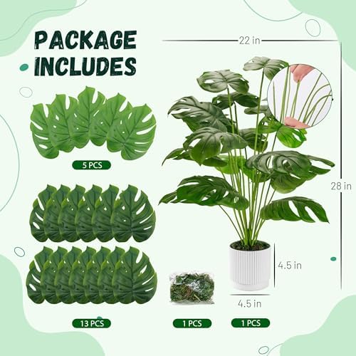 Der Rose 28" Fake Plants Large Artificial Monstera Faux Potted Plants Indoor Tall for Outdoor Living Room House Floor Front Porch Tree Decor (Pack of 2) - Image 3