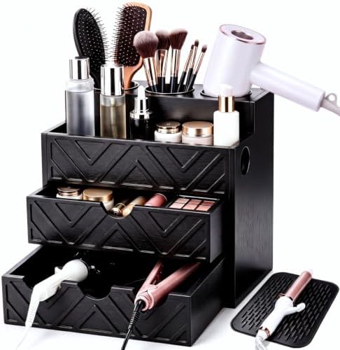 SiliFine Hair Tool Organizer with Heat Resistant Silicone Mat, Black by SiliFine