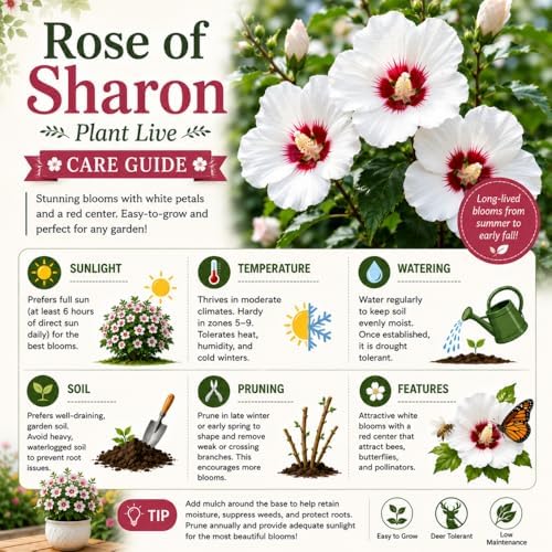 Red White Rose of Sharon Plant Live, Flowering Althea Plant, 6-12 Inch Tall - Image 2