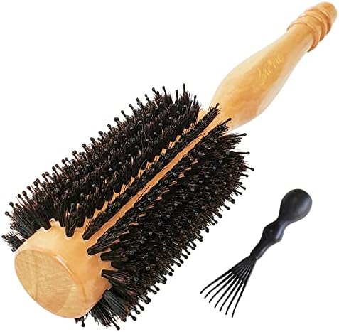 High-Density Boar Bristles Wood Round Brush for Blow-Drying, Straightening & Styling Shoulder to Back-Length Hair for Shine & Volume, 1.2" Roller, 2.4" with Bristles by Careme