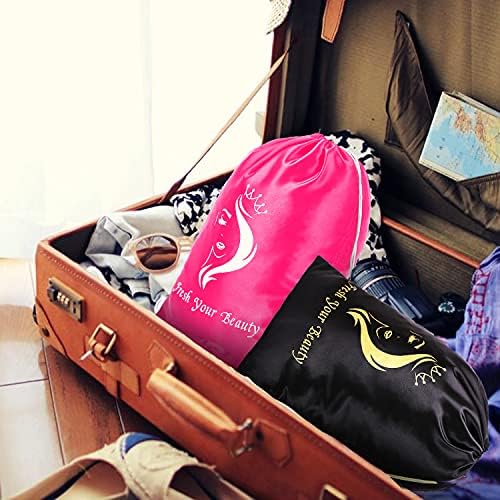 6 Pcs Wig Storage Bags, Mix Black and Pink - Image 6
