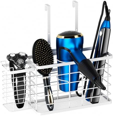 Agotglmi Hair Tool Organizer, Dryer Holder, 3 in 1 Blow Bathroom Organizer Wall Mounted/Cabinet Door for Flat Iron, Curling Straightener, Care & Styling Tools Storage Basket (White) by Agotglmi