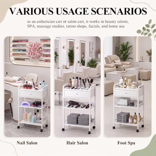 Nuanchu Salon Trolley Cart with Wheels and Drawer, 3 Tier Wooden Storage - Image 6