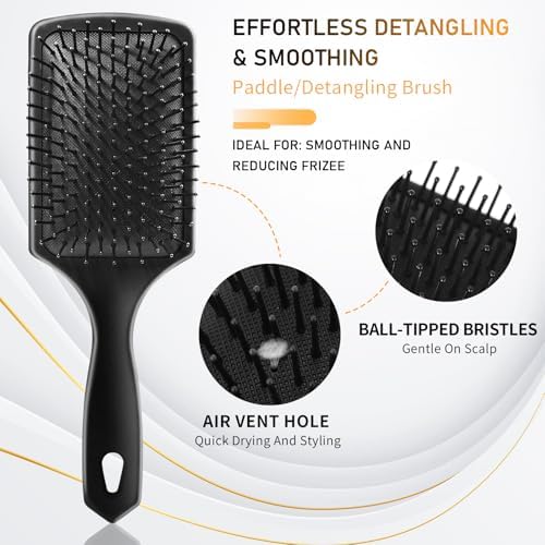 DUAIU Hair Brush Set, 5Pcs Paddle Hairbrush for Men and Women, Round Quiff and Rat Tail Wide Tooth Styling Comb and Brush Set for Curly Long Thick Thin Hair - Great on Wet or Dry Use, No More Tangle - Image 2